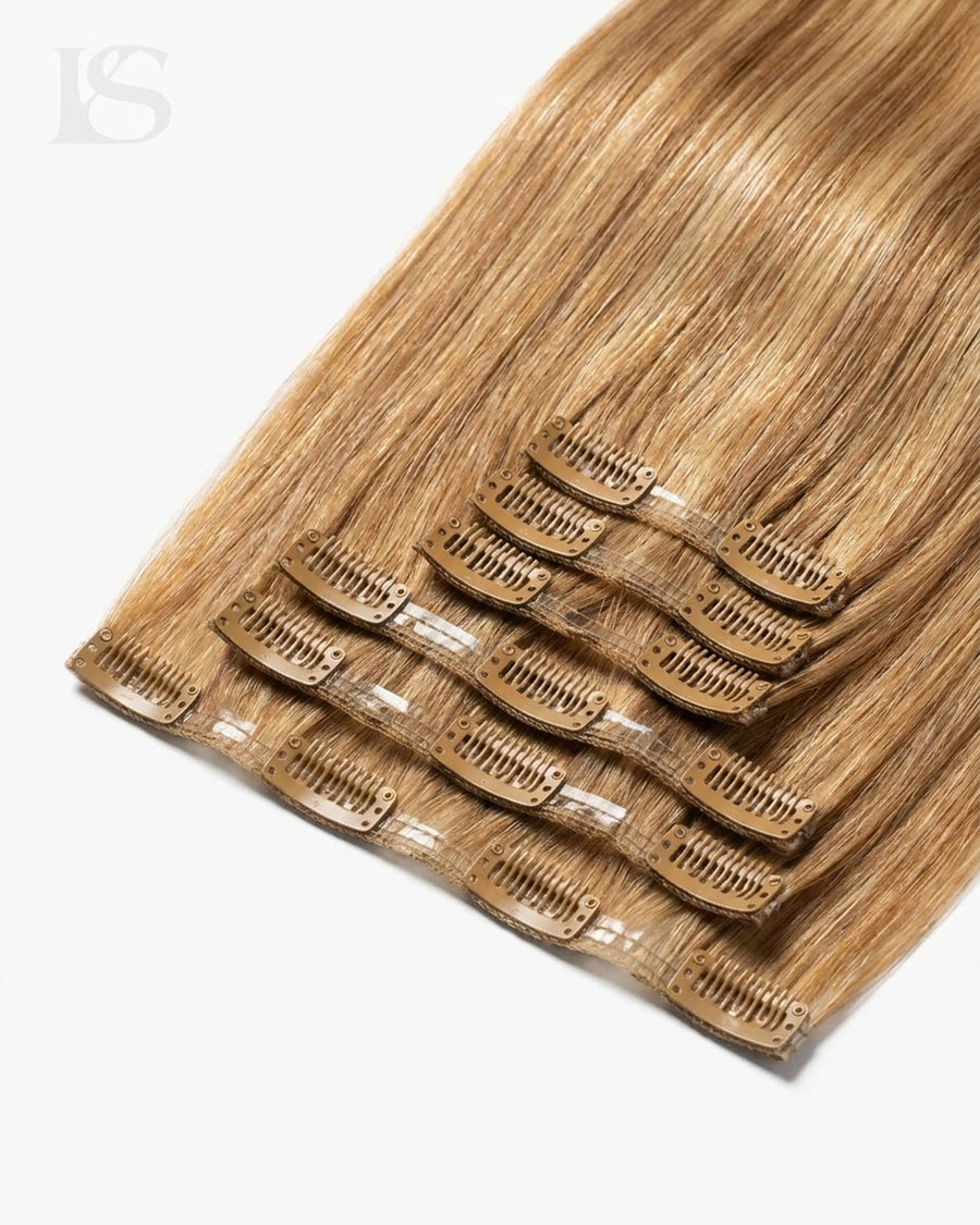 Echthaar Extension Ash Bronde/Strawberry Blonde /  #O21/27 Lys — die Tressen und ihre Clips