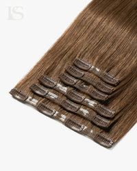 Hair Extension Ekte Hår Ash Brown / #8 Lys — bånd og klips