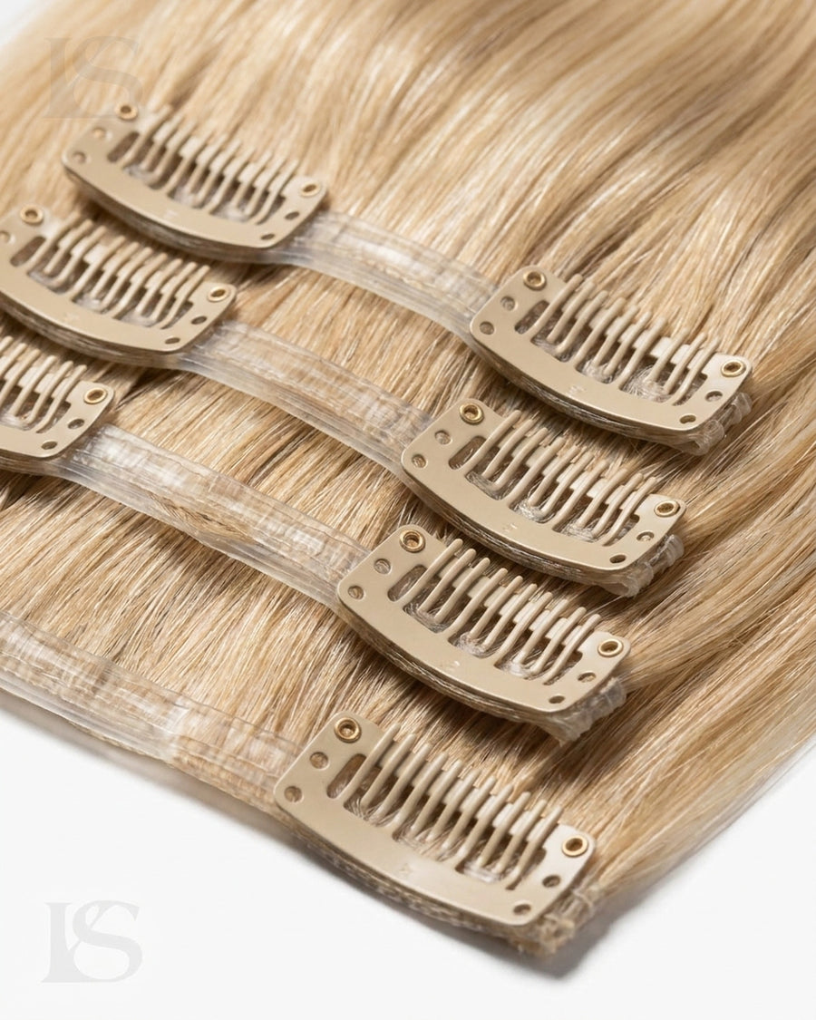 Natural Hair Extension Butter Blonde / #P10/16/60 Lys — the clips and the silicone band