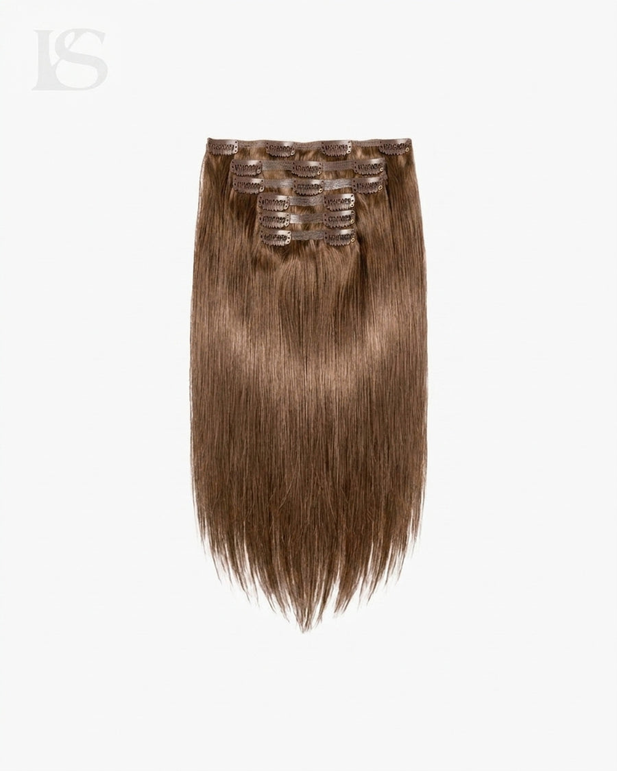 Echt Haar Extension Chestnut Brown / #6 Lys — de complete set