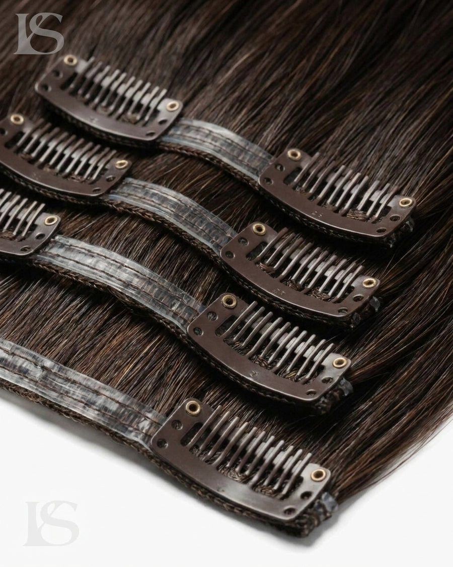 Natural Hair Extension Dark Brown / #2 Lys — the clips and the silicone band