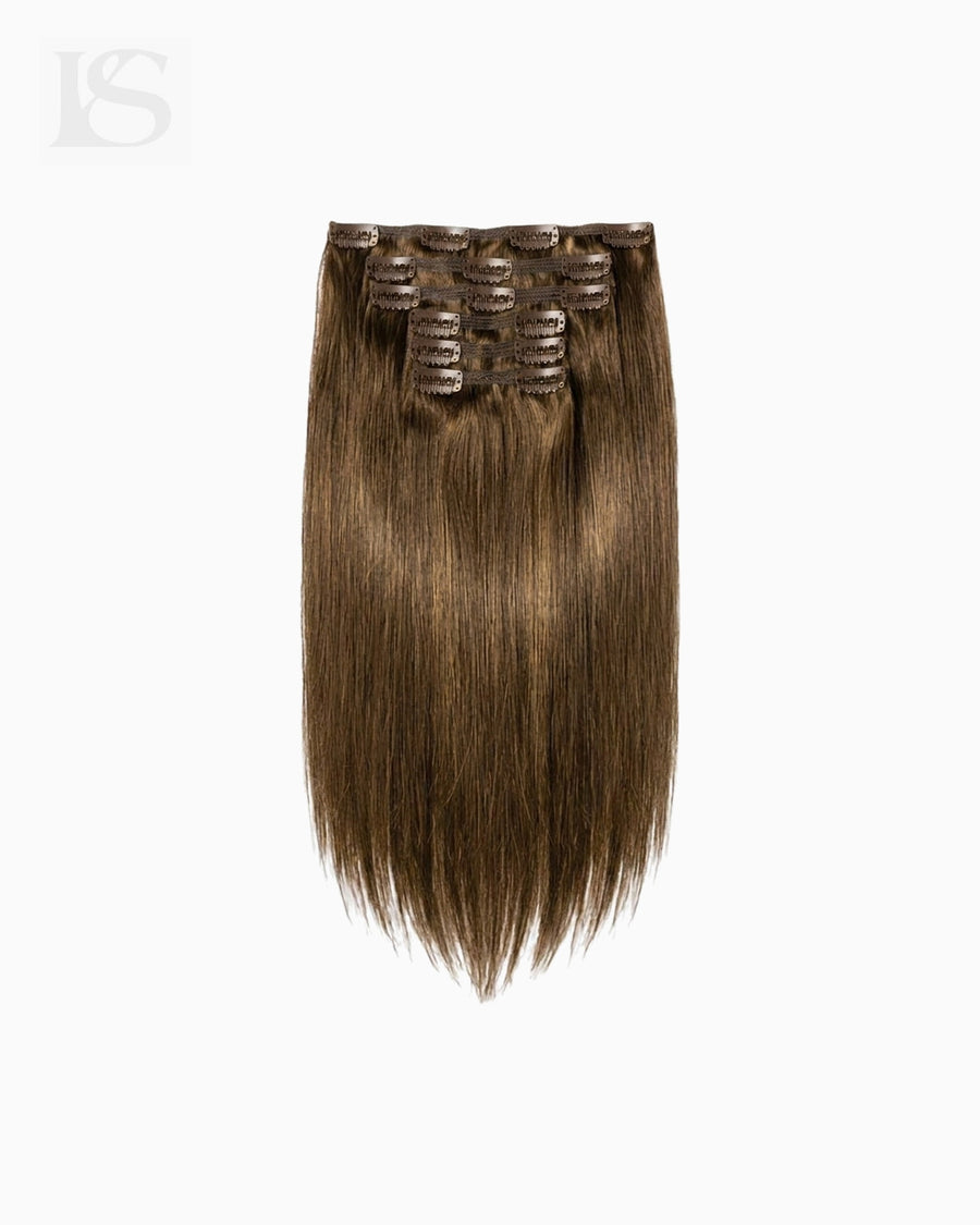 Echthaar Extension Dark Brown/Chestnut Brown / #2/6 Lys — das komplette Set