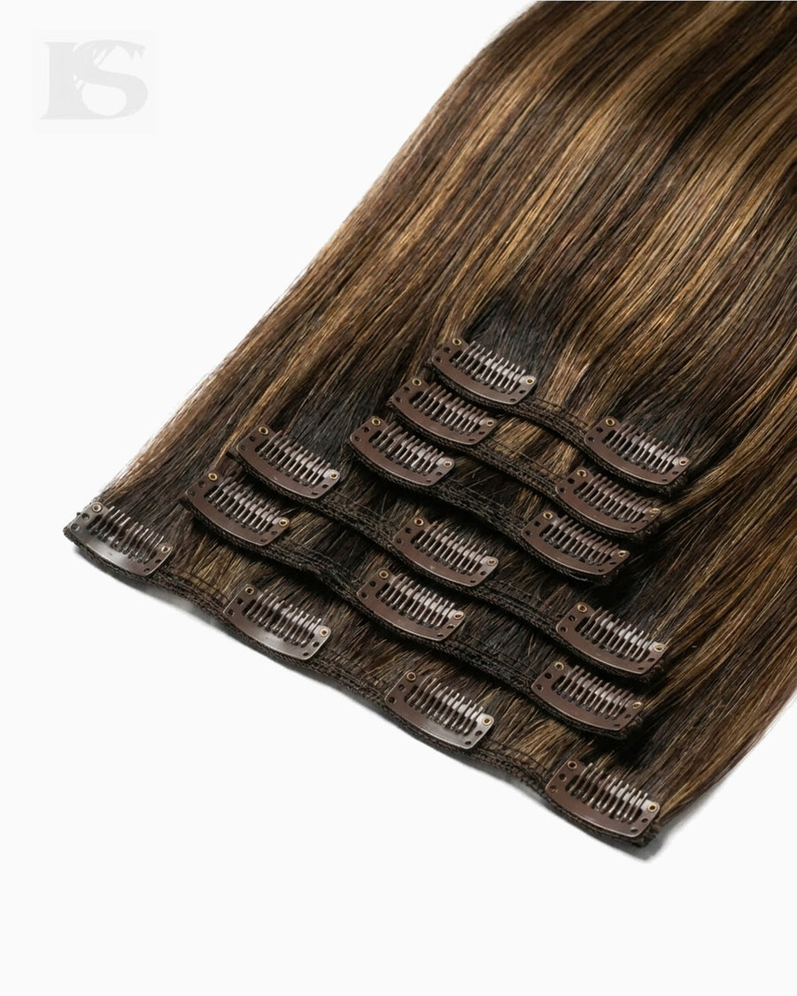 Echthaar Extension Dark Brown/Chestnut Brown / #2/6 Lys — die Tressen und ihre Clips