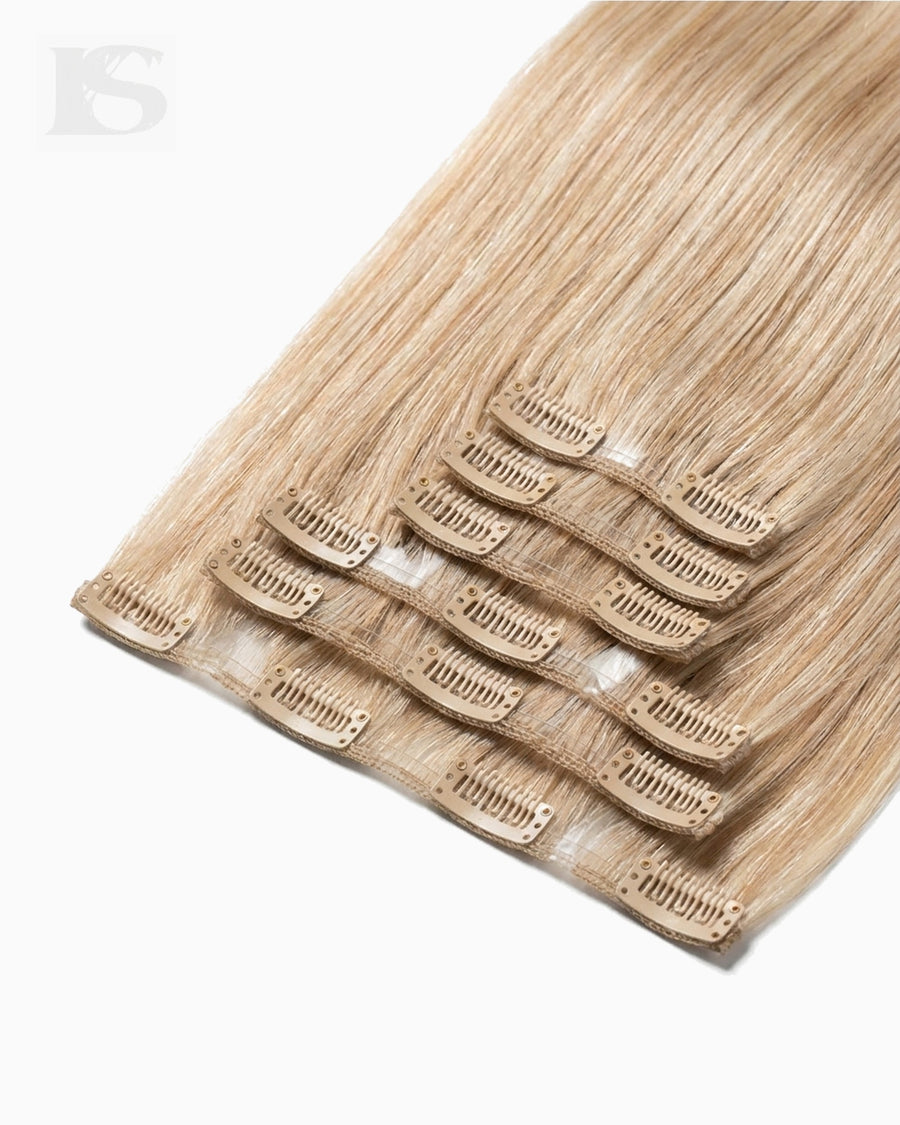 Echt Haar Extension Dirty Blonde / #18 Lys — de inslagen en clips