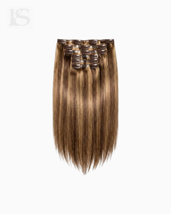 Natural Hair Extension Dirty Brunette Highlight Lys — the complete set