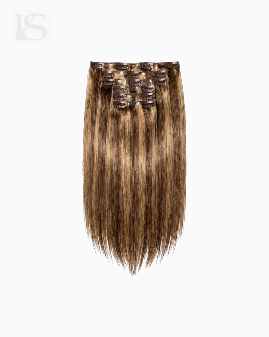 Natural Hair Extension Dirty Brunette Highlight Lys — the complete set