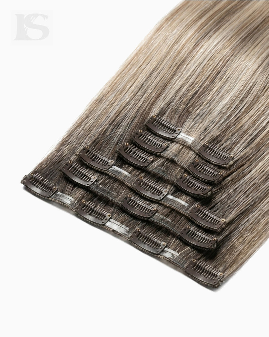 Natural Hair Extension Mochachino Brown/Dirty Blonde / #1C/18 Lys — the wefts and their clips