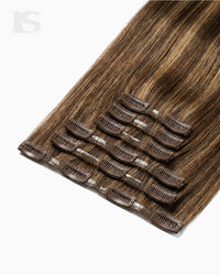 Extensión de Pelo Natural Mochachino Chocolate/Dark Honey Rooted Highlight Lys — las bandas y sus clips