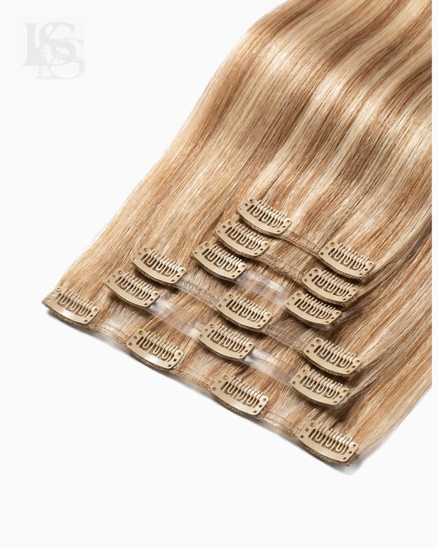 Natural Hair Extension Vanilla Latte Highlight #8/8/60 Lys — the wefts and their clips