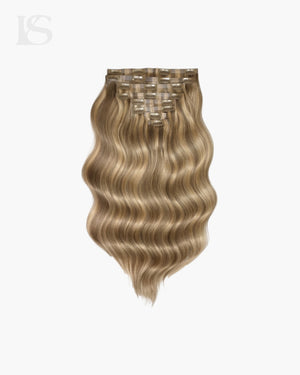 Hair Extensions Naturligt Hår Blond med Striber Clip-in Bølget LYS