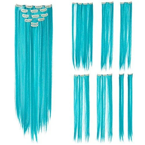 Natural Teal Blue Straight Hair Extensions Clip-in LYS — vue 1