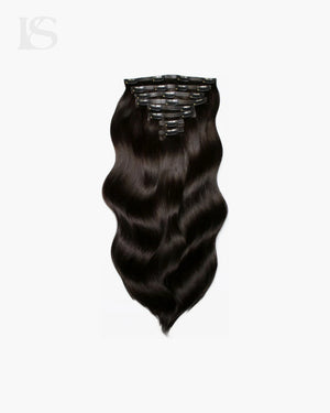 Hair Extensions Naturligt Hår Brunsort Clip-in Bølget LYS