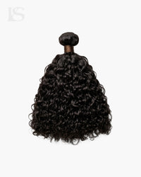 Black natural hair extensions, curly texture, LYS Wefts strand, front view on white background