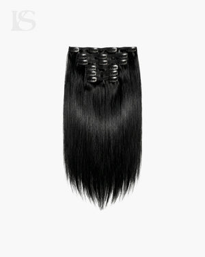 Clip-in Extensions Ægte Hår Sort Glat LYS