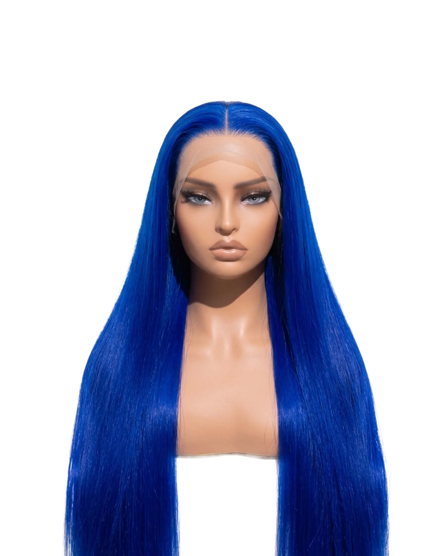 Peluca de cabello natural azul rey lisa extralarga LYS — encaje HD sin pegamento, lista para usar