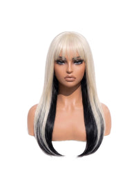 Natural Platinum Blonde Black Straight Hair Wigs Long with Bangs LYS