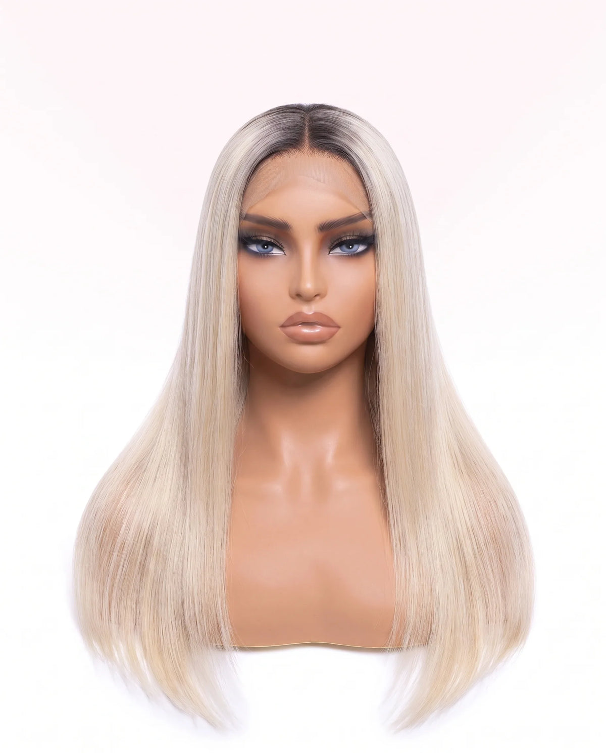 Perruques Cheveux Naturel Blond Platine Racines Ombrées lisse Mi-long LYS — vue 1