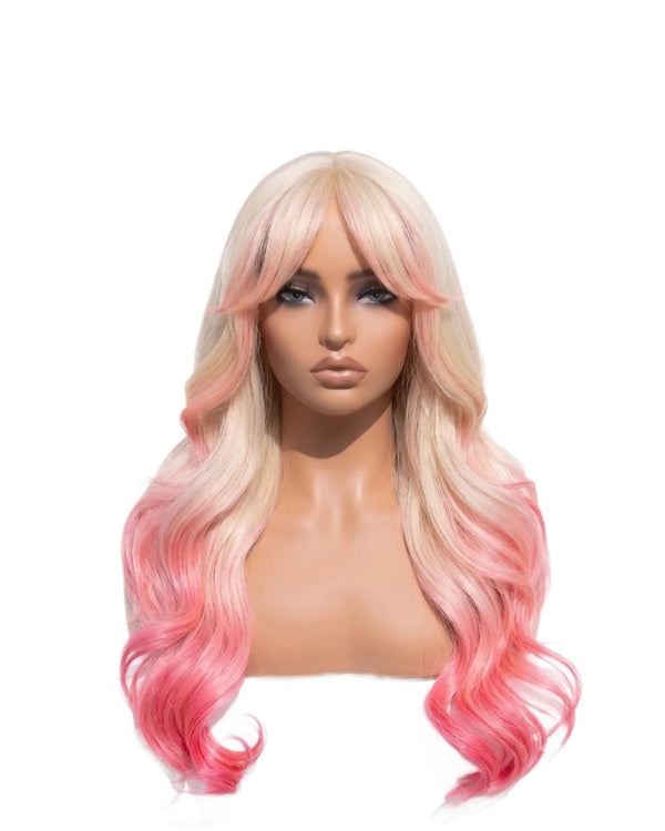 Natural Blonde and Pink Straight Hair Wigs Long LYS