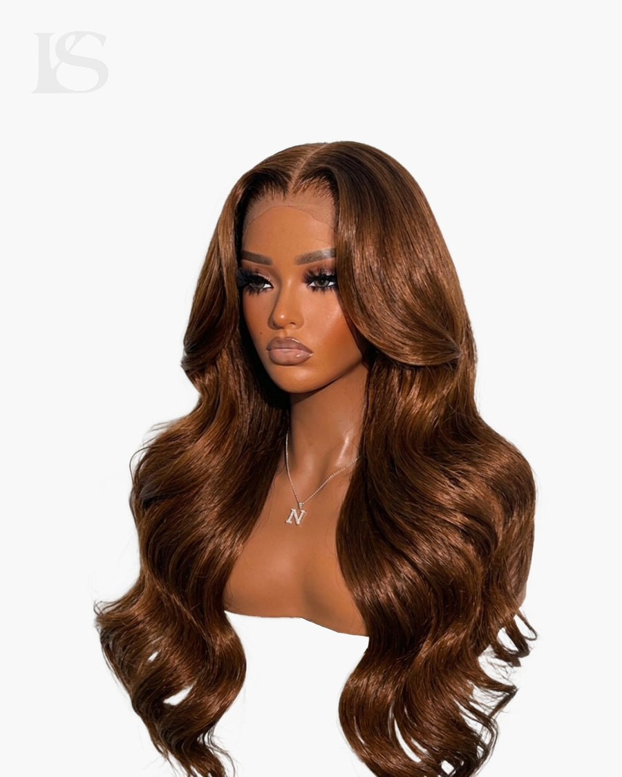 Chocolate Brown Body Wave Hair Wigs Long LYS — front view, light background