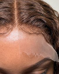 Perruques Cheveux Naturel Brun bouclé Long LYS — dentelle HD gros plan