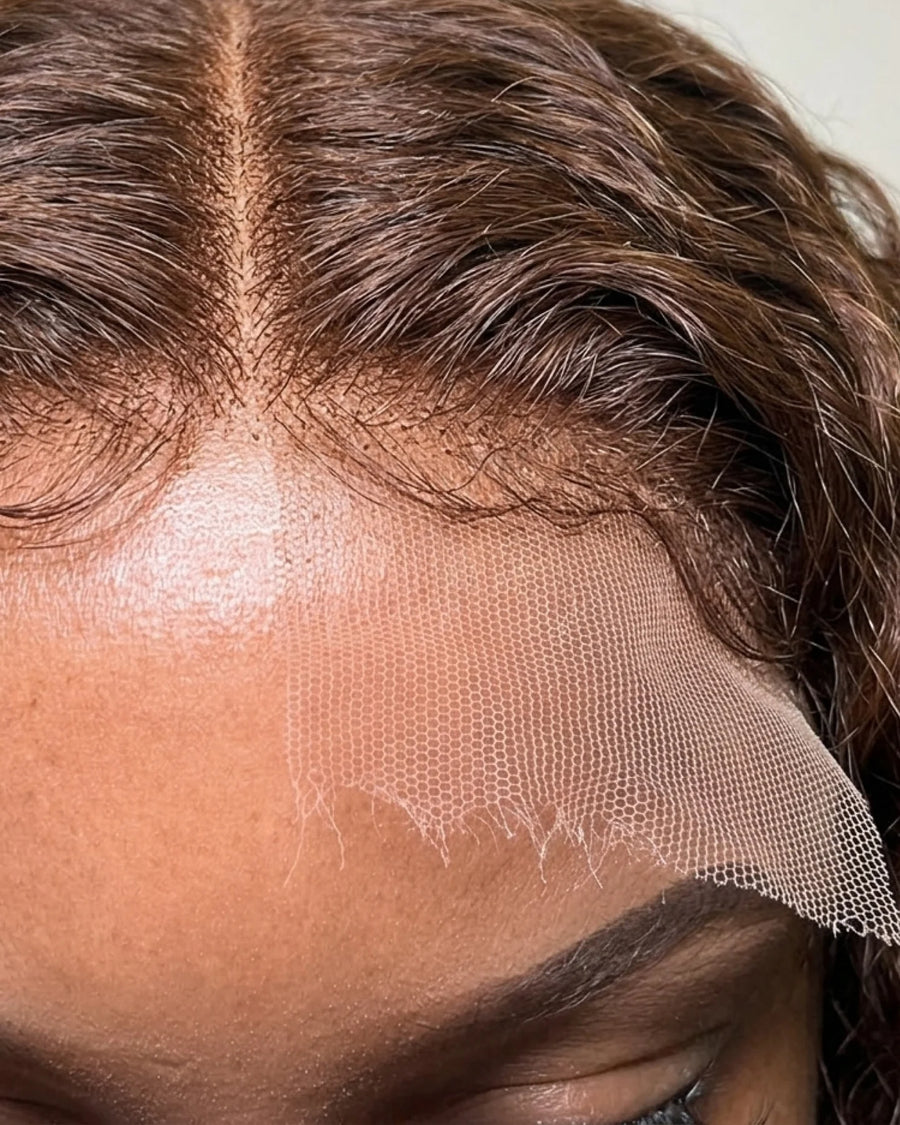 Perruques Cheveux Naturel Brun bouclé Long LYS — dentelle HD gros plan