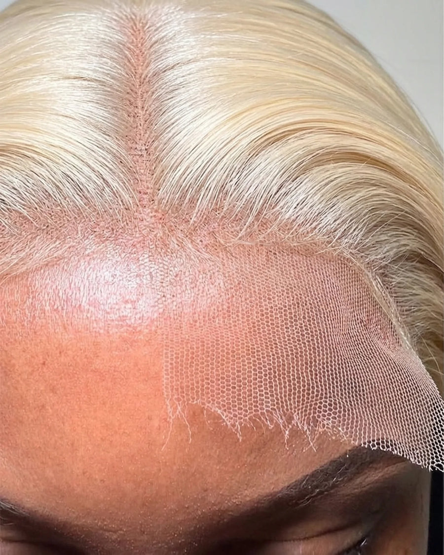 Parykker Naturligt Hår Blond 613 Glat Lang LYS — dentelle HD gros plan