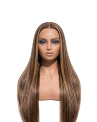 Perruques Cheveux Naturel Brun Balayage à Mèches lisse Long LYS