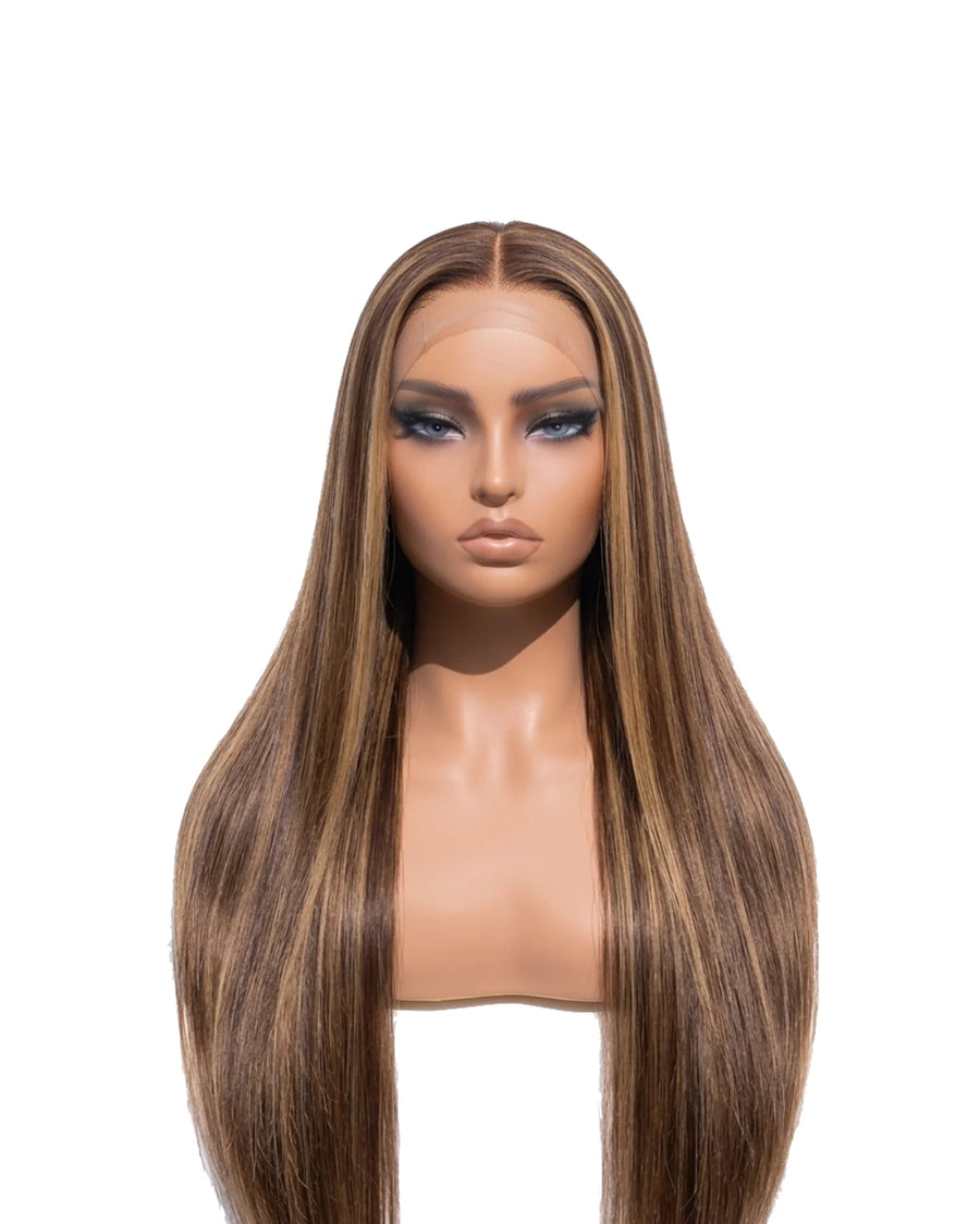 Perruques Cheveux Naturel Brun Balayage à Mèches lisse Long LYS