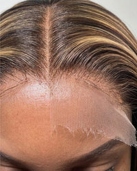 Perruques Cheveux Naturel Brun Balayage à Mèches lisse Long LYS — dentelle HD gros plan