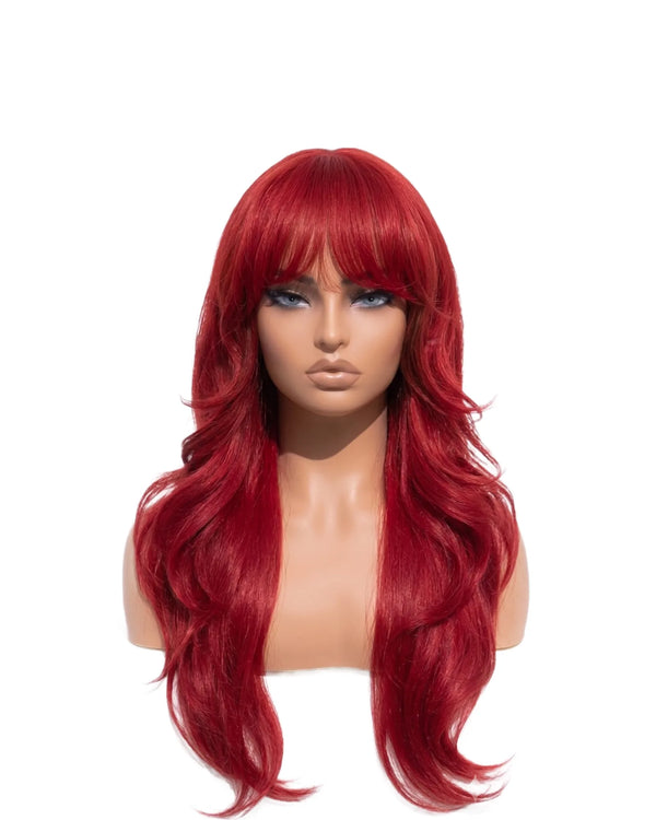 Red Body Wave Hair Wigs with Bangs Long LYS