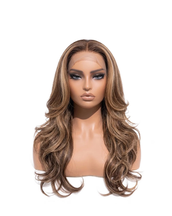 Natural Brown with Blonde Highlights Body Wave Hair Wigs Long LYS