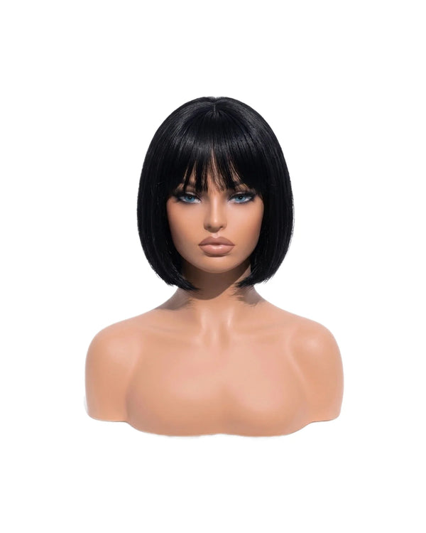 Black straight short bob human hair wig with bangs LYS — HD lace, ready to wear