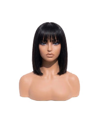Black straight long bob human hair wig with bangs LYS — HD lace, ready to wear
