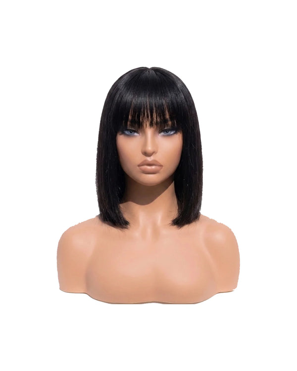 Black straight long bob human hair wig with bangs LYS — HD lace, ready to wear