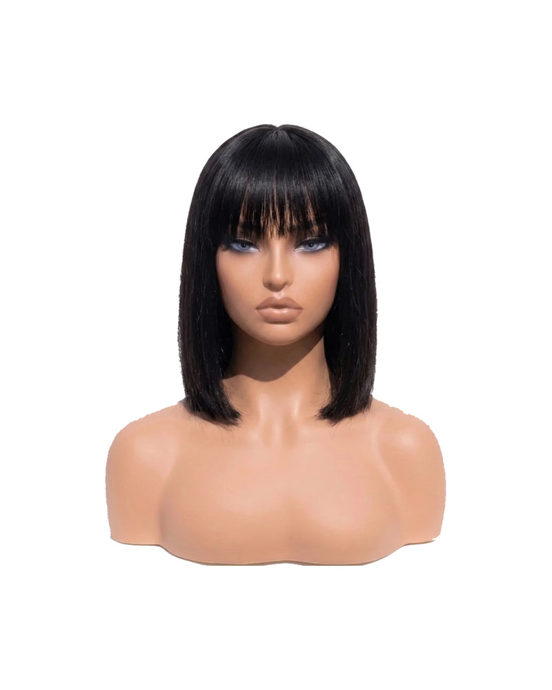 Black straight long bob human hair wig with bangs LYS — HD lace, ready to wear