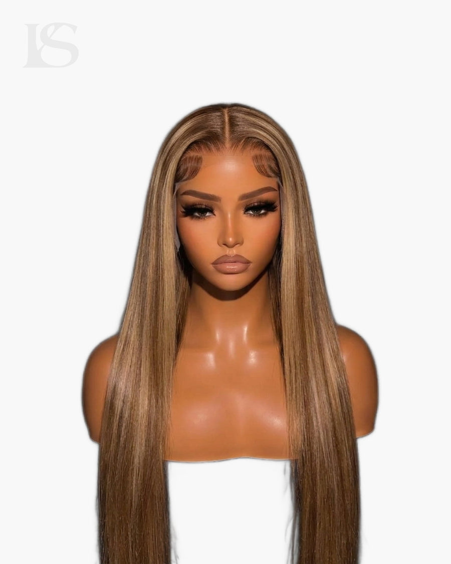 Natural Honey Blonde Balayage Highlights Straight Hair Wigs Long LYS — front view, light background