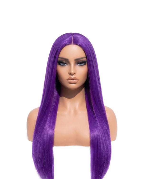 Extra long purple straight human hair wig LYS — glueless HD lace, ready to wear