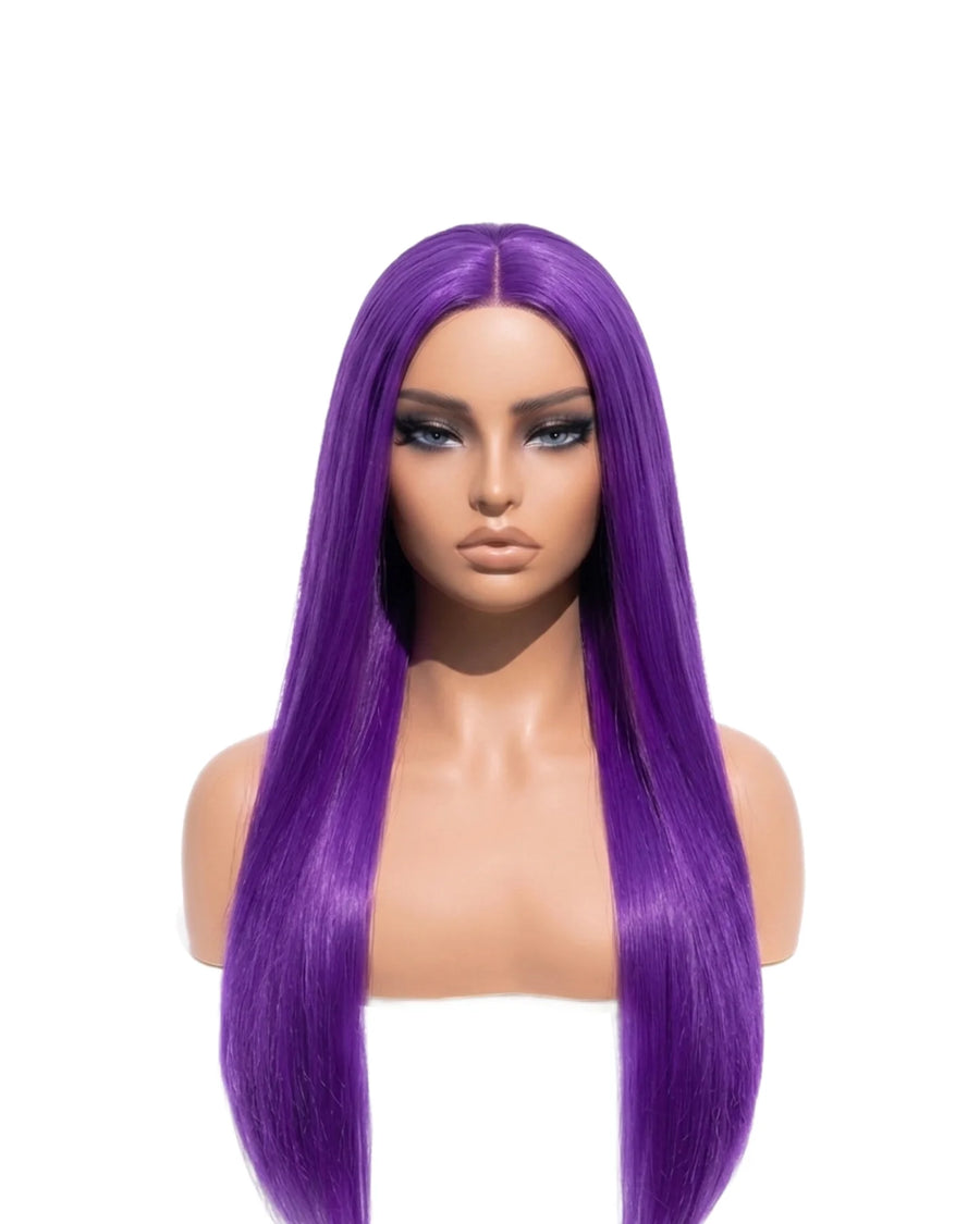 Extra long purple straight human hair wig LYS — glueless HD lace, ready to wear