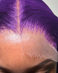 Close-up of the invisible HD lace, purple straight — LYS extra long wig, skin melt