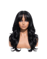 Natural Black Body Wave Hair Wigs with Bangs Long LYS