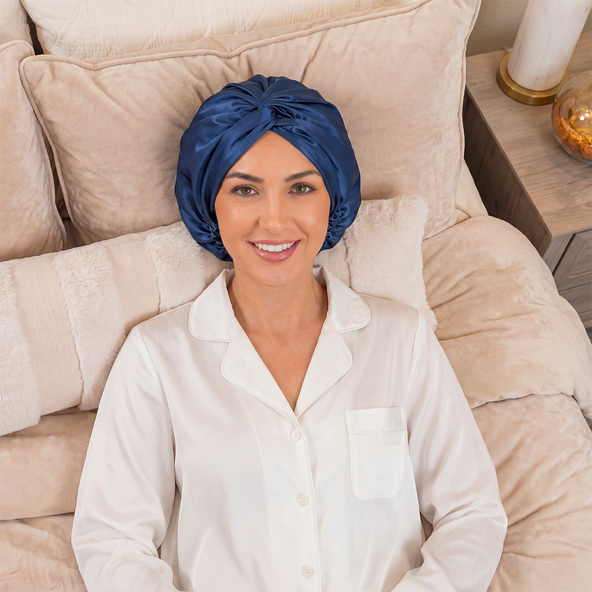 Bonnet en Soie de Mûrier - Bleu | LYS — vue 4